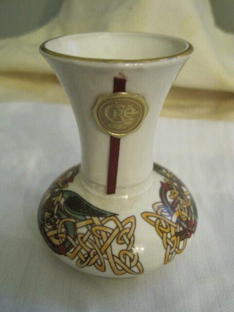 Cre Irish Porcelain Vase Celtic Knot Bird Design Signed Joe McCaul Galway